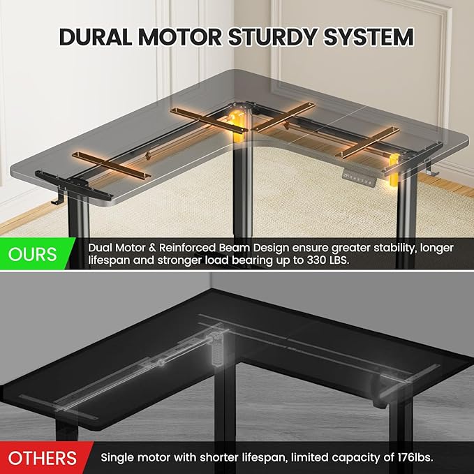 Flycity Electric L Shaped Standing Desk Adjustable Height, 63" x 55" Corner Stand Up Desk, Dual Motor Sit Stand Desk Computer Desk, Home Office Desk with 3 Memory Preset & Child Lock, Black