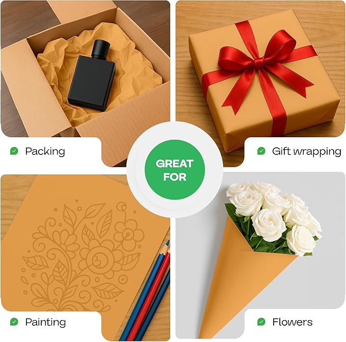 12" x 1200" (100 ft) Orange Kraft Paper Roll - USA-Made Quality Orange Craft Paper for Gift Wrapping, Kids' Arts & Crafts, School Projects - Natural Material 50lb Thickness by IDL Packaging