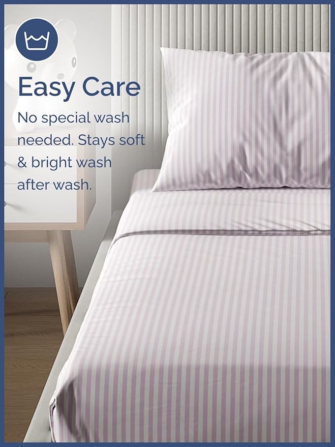 Kids Pink Pinstripes Queen 4 Piece Sheet Set - Boys, Girls, Teens, Toddler - Easy Fit Deep Pockets - Breathable, Hotel Quality Sheets - Machine Washable - Wrinkle Free - Cute, Cozy, Soft - CGK Linens