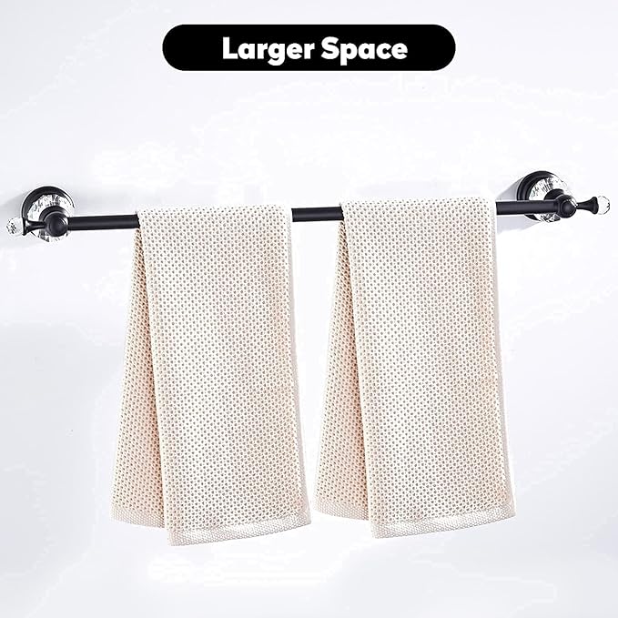 WINCASE Crystal Towel Bar, Black Adjustable Towel Rack, Single Hand Towel Holder Bathroom Shower Towel Rail Rod Modern Luxury Wall Mount Matte Black