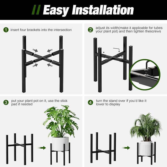 Urban Deco Adjustable Metal Plant Stand Outdoor & Indoor Planter With Stand Fits for 8-14 Inch Plant Holder Mid Century Modern Flower Stand Corner Outdoor Plant Stands for Patio (8-14inch 2PK)