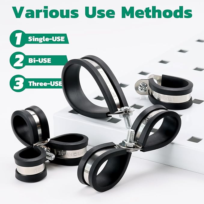 OURU 72PCS Stainless Steel Cable Clamp,Rubber Coated Cushioned Insulated Cable Clamps Assortment Kit-Metal Wire Clamps,Cable Clips,Pipe Clamps