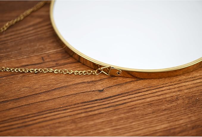 8-inch Modern Round Wall Mirror with Metal Frame and Hanging Chain, Suitable for Entryway, Hallway, or Bathroom Small Gold Metal Frame Mirror (Gold, 8 inch)