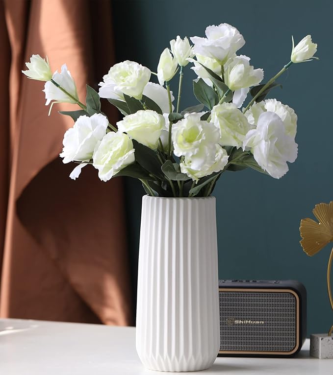 Large White Ceramic Vase, 9.8'' H Modern Vase for Flower, Origami Stripe Frosted Matte Surface, White Vases for Decor Wedding Decor (Large 9.8"*4.9" (H x D))