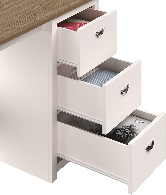 Computer Desk - Traditional Desk with Attached 3-Drawer File Cabinet - for Home Office, Bedroom, Computer, or Craft Table by Lavish Home (White)