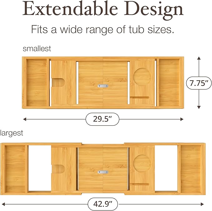 Personalized Bathtub Tray - Custom Engraved Foldable Bamboo Bath Caddy, Expandable Tub Tray Bath Table, for Mom Personalized Mom Birthday Gift, for Wife Gift for Her