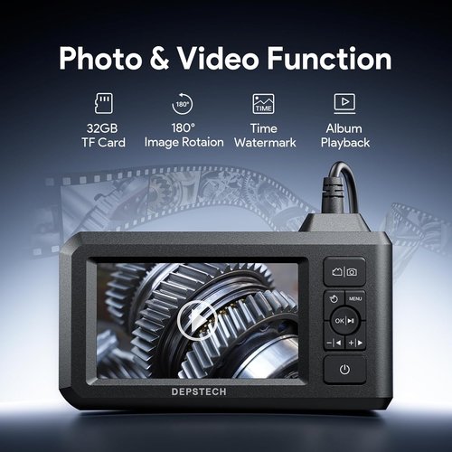 DEPSTECH Dual Lens Endoscope - 1080P Waterproof Borescope Inspection Camera | 4.3" LCD, 16.5FT Cable, 32GB Card