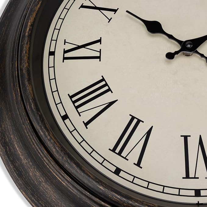 Foxtop Large Bronze Wall Clock 18 Inch Silent Non Ticking Battery Operated Classic Vintage Retro Wall Clock Decorative for Living Room Kitchen Home Office (Roman Numerals)