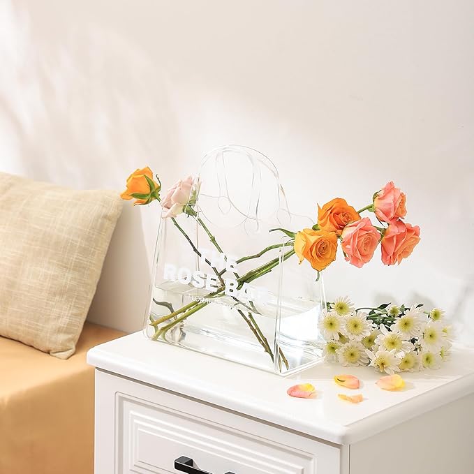 Purse Vase, Bag Vase for Flowers, White Acrylic Vase, Modern Flower Vase, Aesthetic Vase for Flowers, Decorative Tote Bag Vase for Wedding, Living Room, Bedroom, Table, Office(Tote Bag)