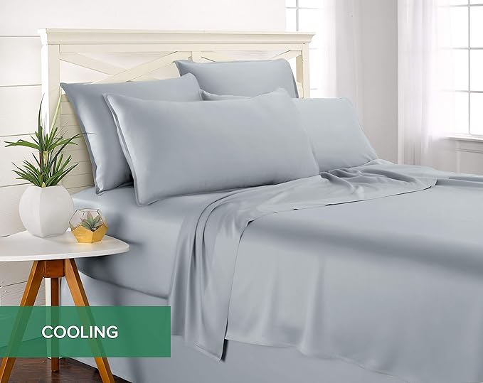 Pure Bamboo Queen Sheets, Genuine 100% Organic Viscose Derived from Bamboo Bed Sheet Set, Luxuriously Soft & Cooling, Double Stitching, 2 Year Quality Promise (Queen, Sterling Blue)