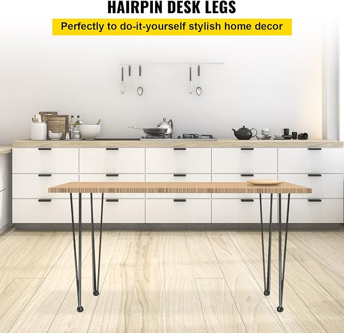 VEVOR Hairpin Table Legs 22" Black Set of 4 Desk Legs 880lbs Total Load Capacity Hairpin Desk Legs 3 Rods for Bench Desk Dining End Table Chairs Carbon Steel DIY Heavy Duty Furniture Legs