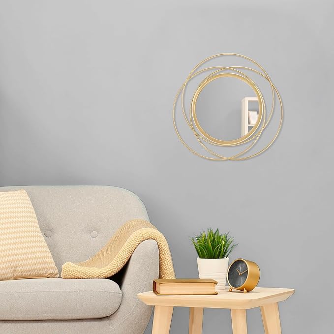 Gold Art Circle Mirror for Wall with Iron Metal Wire Frame Wall-Mounted Mirror for Home Decor Living Room Bedroom Bathroom Entryway Small 12"