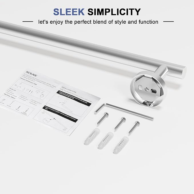Brushed Nickel Towel Bar, 18 Inch Towel Racks for Bathroom Wall Mounted, SUS304 Stainless Steel Bathroom Towel Holder, Total Length 20.4 Inch Towel Bars