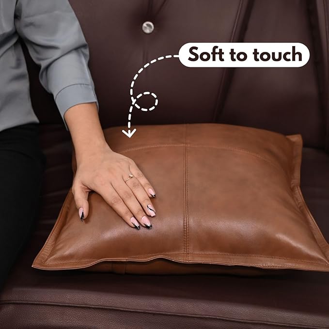 D DOLLY LAMB Lambskin Leather Pillow Cover - Sofa Cushion Case - Decorative Throw Covers for Living Room & Bedroom, 18x18 Inches - Dark Antique Brown Box