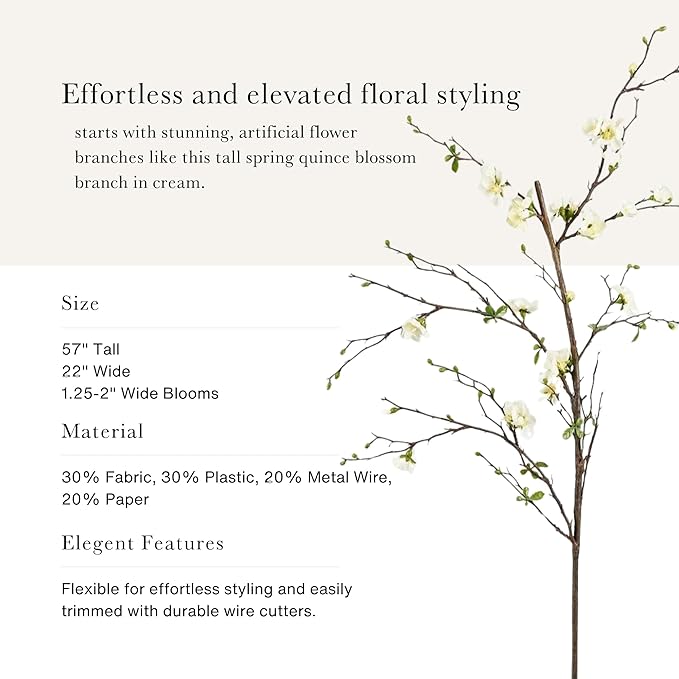 Afloral Artificial Flowers | Cream Artificial Blossom Branch - 57"