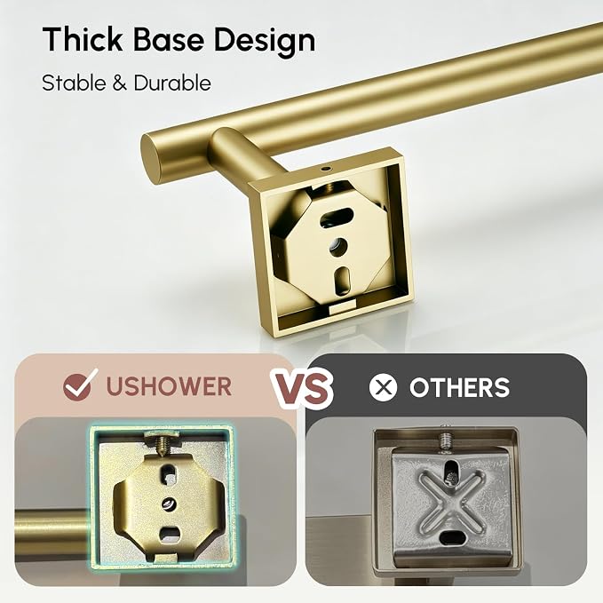 USHOWER Brushed Gold Towel Bar, 24 Inch Towel Racks for Bathroom Wall Mounted, 304 Stainless Steel Towel Holder with Square Base, Modern Home Decor (Total Length 26 Inch)