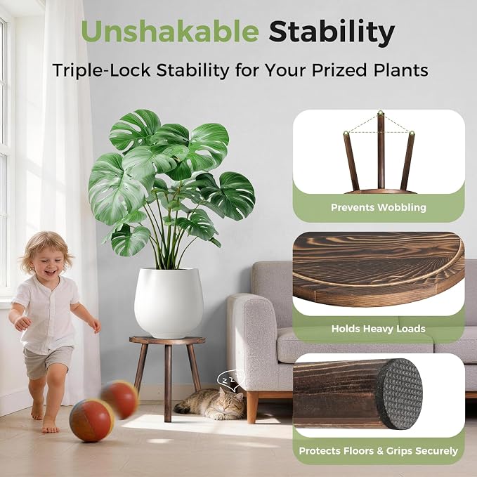 3-Pack Upgrade Thicken Wood Plant Stand Indoor, for 6-12 Inch Pots, Plant Stool Water-resistant Pinewood, Mid Century Modern Decor, Plant Stand 3 Sizes, for Living Room, Balcony, Office(Dark Brown)