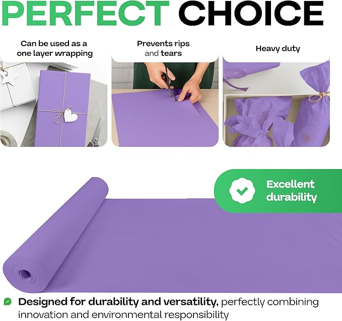 12" x 1200" (100 feet) Purple Kraft Paper Roll - USA-Made Quality Craft Paper for Gift Wrapping, Kids' Arts & Crafts, School Projects - 100% Recycled Natural Material 50lb Thickness by IDL Packaging