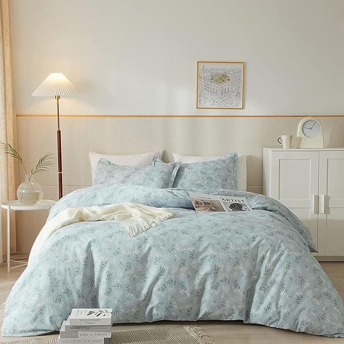 Blue Flowers Comforter Set Twin XL Soft Fluffy Microfiber Bedding Set Vintage Farmhouse Floral Comforter Set Garden Style Botanical Comforter for Girls Teens Boho Floral Bed Comforter for All Season