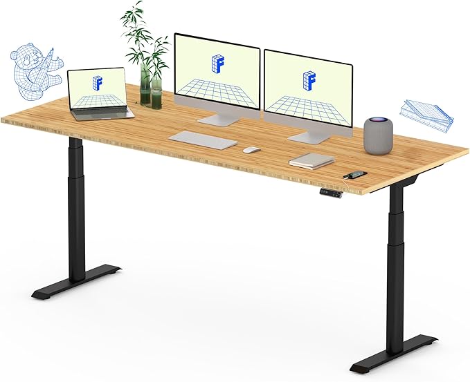 FLEXISPOT E6 Pro Oval Leg Dual Motor 3 Stages Bamboo Whole-Piece Electric Standing Desk 72x30 Inch Board Height Adjustable Electric Sit Stand Up Desk (Black Frame + Bamboo Whole-Piece Desktop)