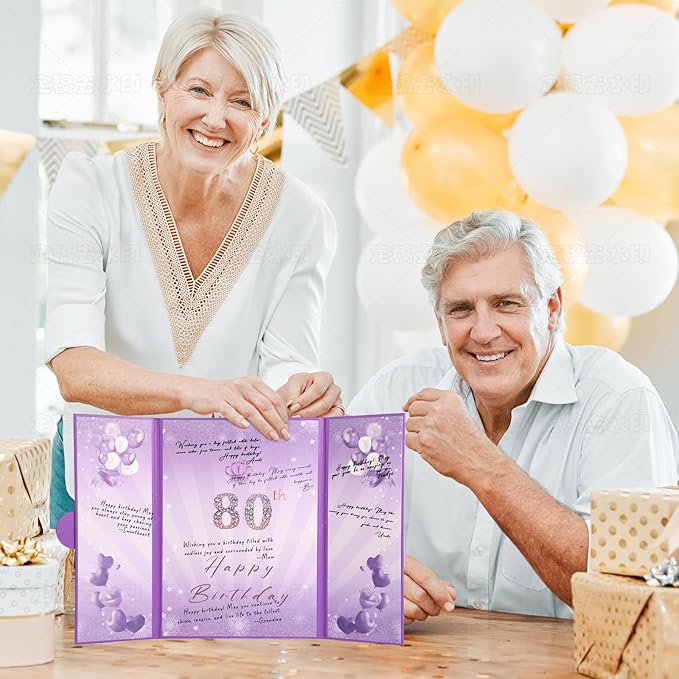 Puple Gold Birthday Party Decorations,18" x 12" Creative Birthday Decorations Guest Sign in Book Alternative, for Men and Women of All Ages, Happy Birthday Party Supplies