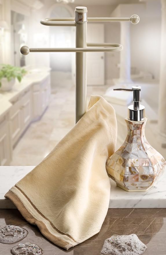 Milano Hand Soap Dispenser for Bathroom, Decorative Countertop Lotion Dispenser Finished in Beautiful Mother of Pearl, with Durable Pump for Elegant Bathroom Decor