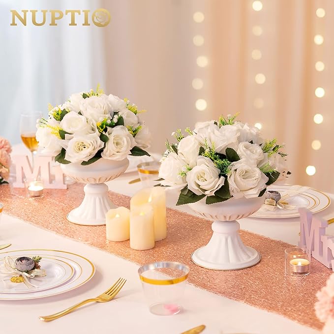Nuptio White Vases for Centerpieces Wedding - 10 Pcs 6.5in Height Metal Urn Planter Elegant Wedding Centerpieces for Tables - Trumpet Vase for Weddings Party Decoration Centerpiece Table Decorations