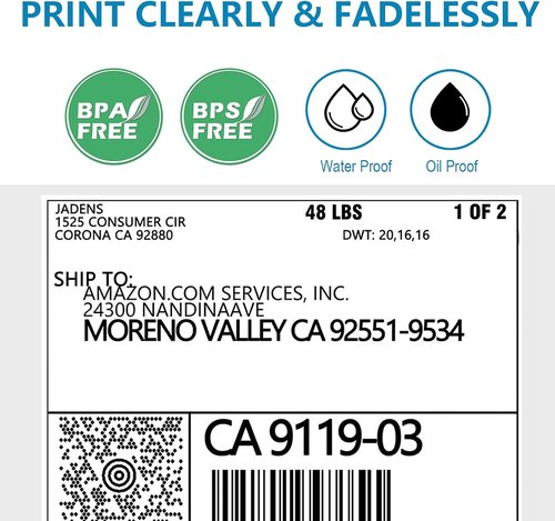 JADENS Thermal Shipping Labels - 500 Pack | 4x6 Inch Size for Efficient Labeling