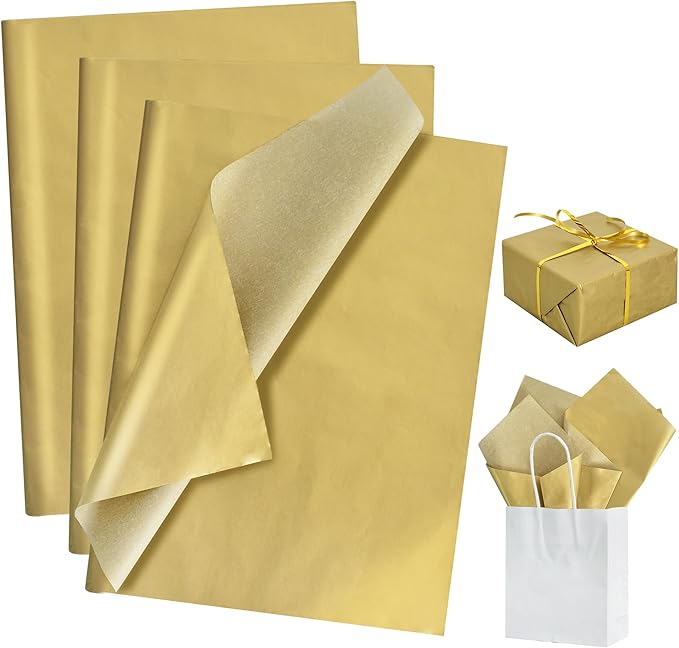 BEISHIDA 100 Sheets Gold Tissue Paper Bulk, Metallic Wrapping Tissue Paper for Gift Bags, 14 x 20 Inch Gift Wrap for Birthday Wedding Graduation DIY Crafts Holiday Flowers