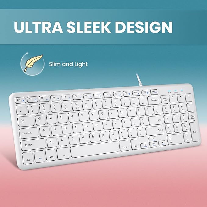 Perixx PERIBOARD-213W Wired Quiet USB Scissor Keyboard - 14.45x4.76x0.70 Inches - Compact Design with Number Pad - White - US English (PERIBOARD-213US)