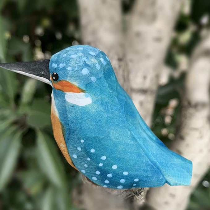 Bird Figurines Hand Carved Painted Wooden Statues for Home Decor, Gift for Bird Lovers,Housewarming, Birthday, Christmas, Anniversaries (NO.15-European Kingfisher)