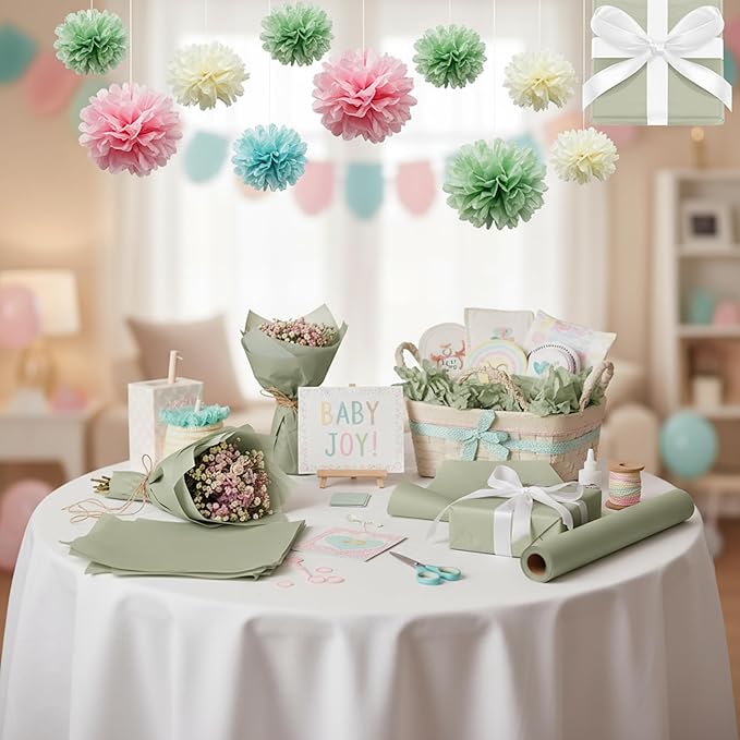 Qilery 500 Sheets Sage Green Tissue Paper Bulk 15 x 20 Inch Acid Free Christmas Wedding Flower Wrapping Packing Paper Sheets for Crafts, Gift, Arts Flower, Baby Shower Birthday Party Favor Decoration