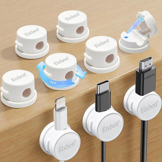 12 Pack Cord Organizer Holder,with a 8 mm (0.32 inches) Diameter, Accommodates Most Cables,Featuring a 360° Rotating Shaft,Cable Management Clips,for Home,Office,Car,Desk,Nightstand