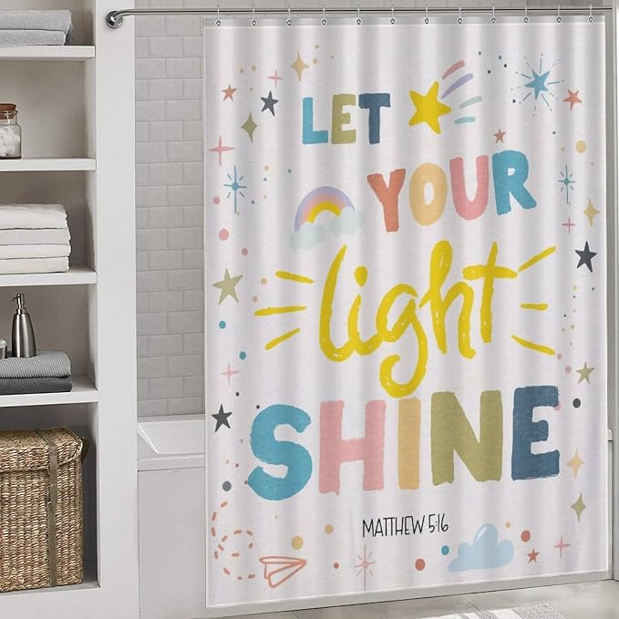 Rainbow Shower Curtain, Boho Cute Inspirational Motivational Quotes Rainbow Colorful Pastel Baby Kids Girls Waterproof Fabric Bathroom Shower Curtain Set with Hooks, 72"x78" Inch
