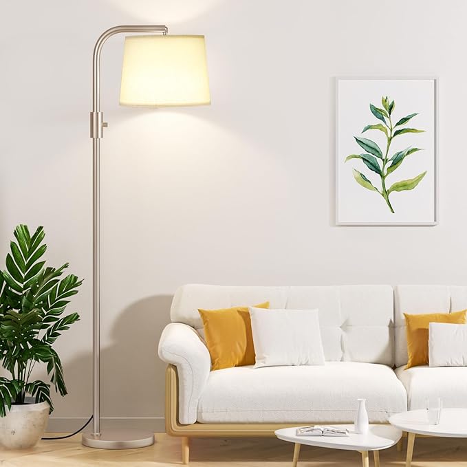 Ambimall Fully Dimmable Floor Lamp with 9W LED Bulb, Standing Lamp for Living Room with Adjustable Head, Modern Tall Light with Rotary Switch for Office, Light Gold and Beige