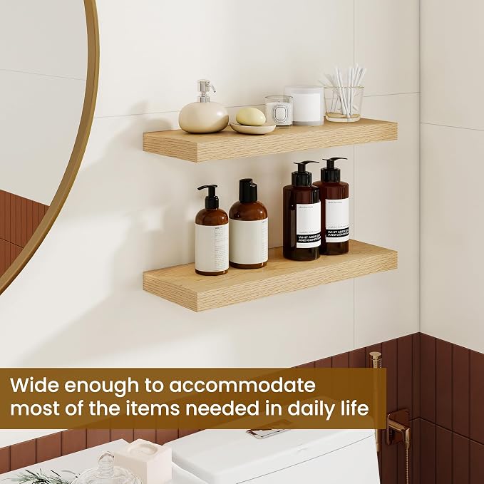 Dreamland Floating Shelves, 20Inch Rustic Wooden Wall Shelves for Bathroom|Bedroom|Kitchen, 2 Pack Deep Wall Mounted Book Shelf, Wood Storage Display Shelf for Home Decor, Rustic Brown