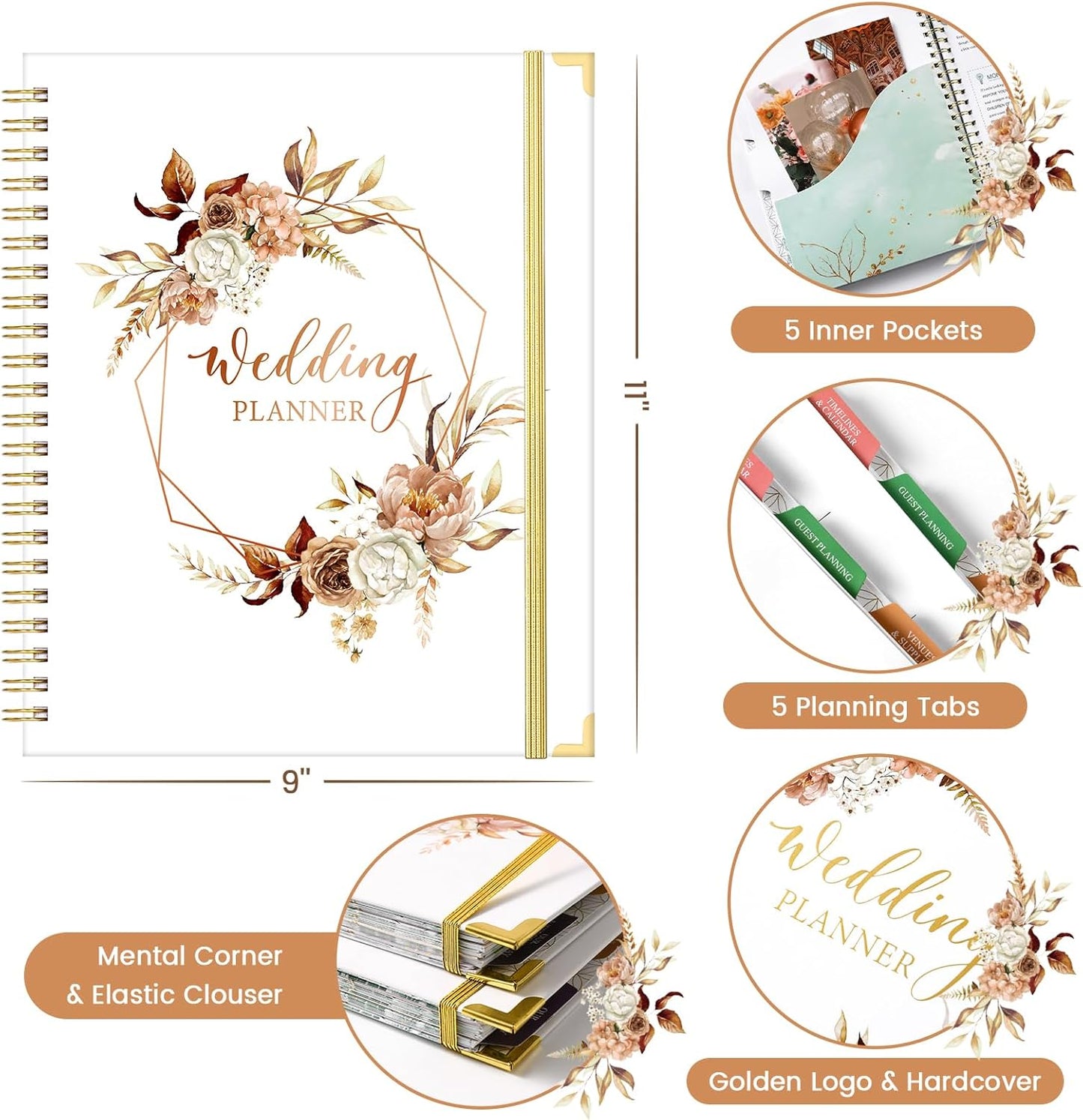 Wedding Planner Book by [Brand Name] - Elegant Organizer with Tabbed Sections, 8.5" x 11", Hardcover