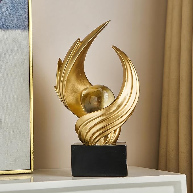 FJS Modern Gold Statue Living Room Decor, Resin Shelf Decor Accents, Abstract Art Sculptures Decorations for Bookshelf Dining Room Office Coffee Table TV Stand