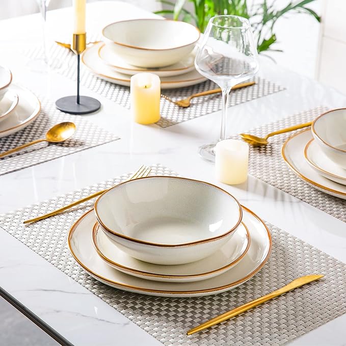 AmorArc Ceramic Dinnerware Sets,Handmade Reactive Glaze Stoneware Plates and Bowls Sets,Highly Scratch Resistant | Dishwasher & Microwave Safe Dishes Set,Service for 4 (12pc)