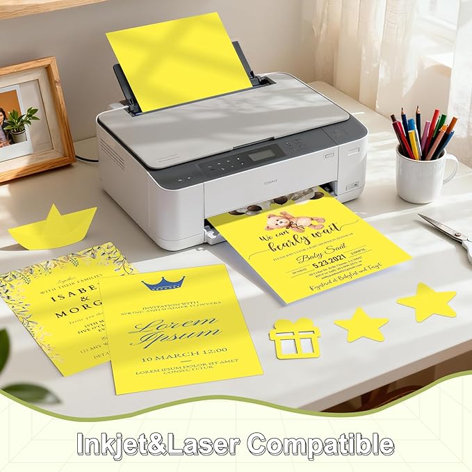 40 Sheets Cardstock 8.5x11, 65lb Lemon Yellow Card Stock, Construction Paper, 180gsm Thick Printer Paper for Printing, Painting, Card Making, Kids School Supplies,Party Decorations