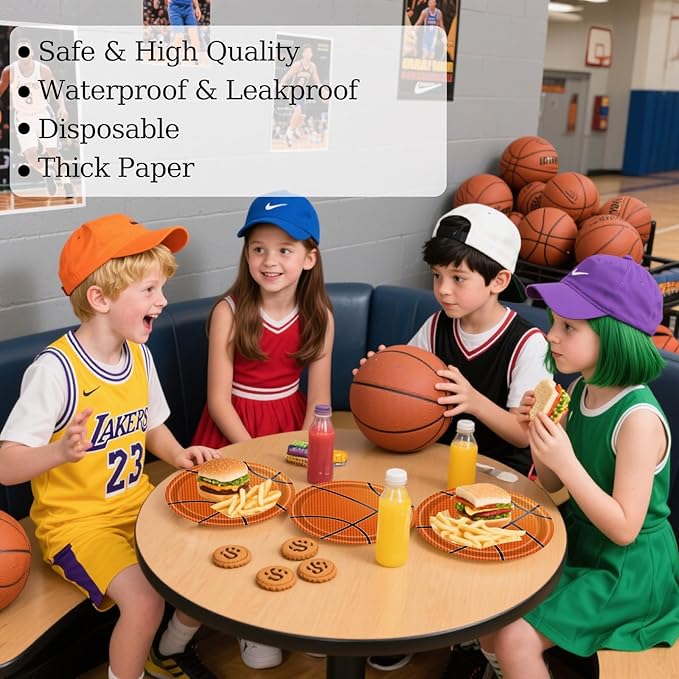 50PCS Basketball Party Paper Plates 7 Inch, Disposable Basketball Birthday Party Supplies Cake Dessert Plates for Birthday Baby Shower Sports Event Decorations