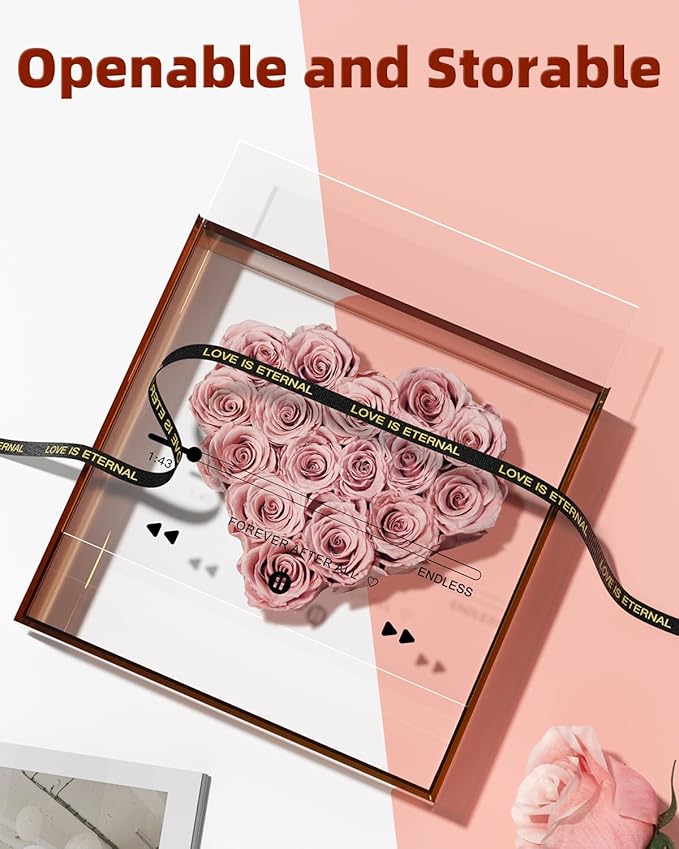 Preserved Roses for Mothers Day, Handmade Forever Flowers Box for Mom, Flower Gifts for Girlfriend Wife - Wedding Anniversary Presents for Her - Birthday Gifts for Mom Grandma (Pink)