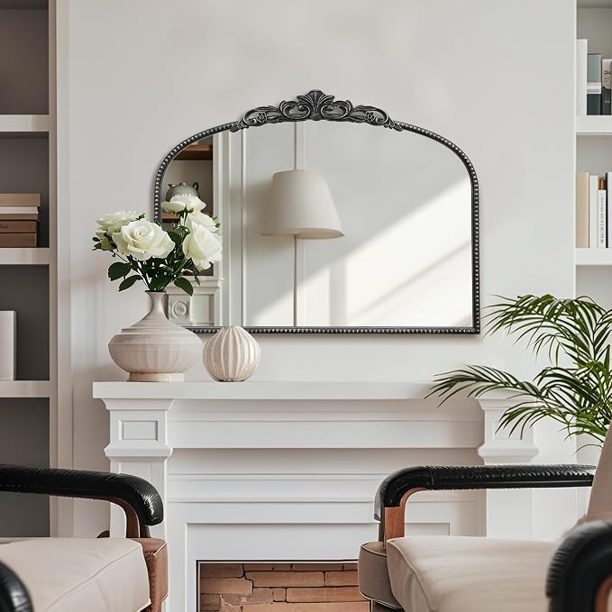 Micasso Vintage Wall Black Mirror: 32"x24" French Baroque Antique Mirror - Traditional Ornate Decorative Arched for Wall/Bathroom/Entryway/Fireplace/Hallway - Home Decor for Living Room