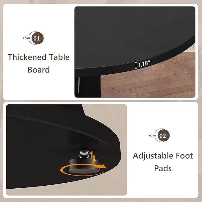 Einhomn 47.2-inch Round Dining Table, Kitchen Table for 4-6, Farmhouse Circle Dining Room Table, Space Saving Wood Kitchen & Dining Room Furniture, Black