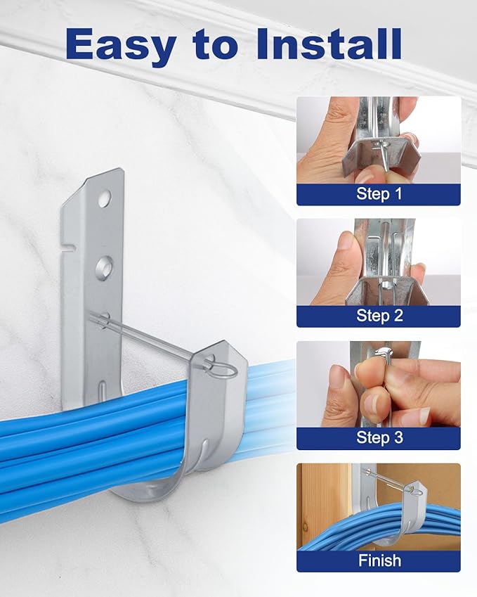 25 Pcs 2" Galvanized Steel J-Hooks, Heavy Duty Wall Mount Cable Support J Hook with Retainer Clip for Cable Management