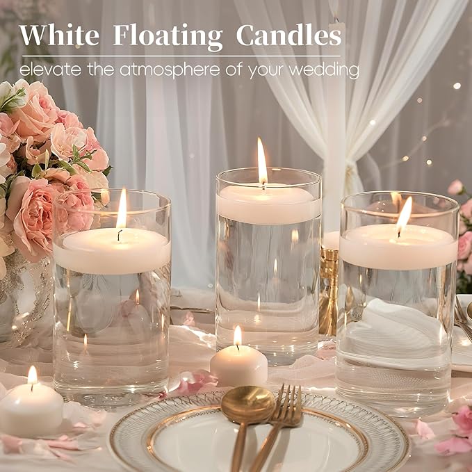 3 inch White Floating Candles 8-9 Hours Floating Candle for Centerpieces 36 Packs Unscented Floating Candles 3” Water Candles for Cylinder Vases, Pool, Wedding