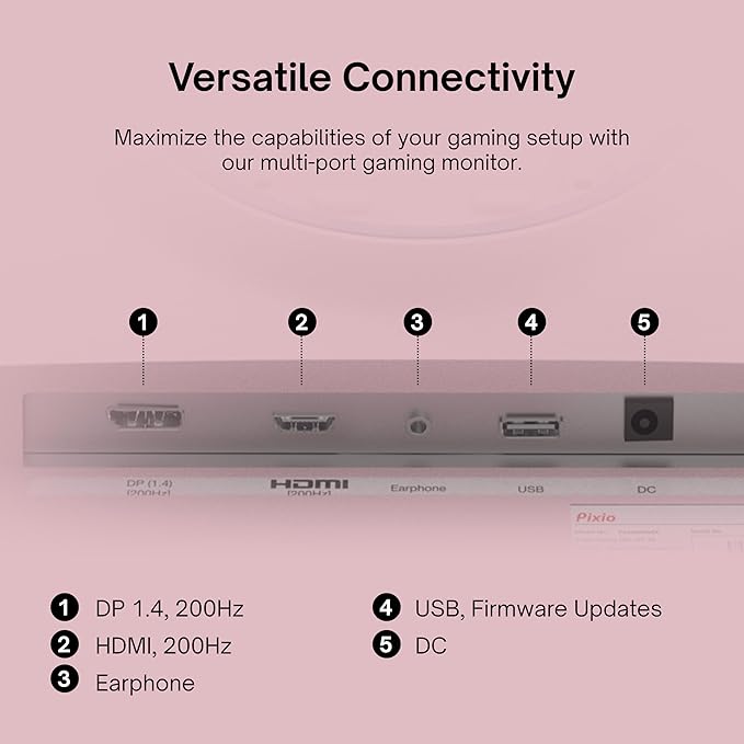 Pixio PX248 Wave Pink 24 inch 200Hz Refresh Rate FHD 1080p Resolution Fast IPS Panel 1ms GTG Response Time Built-in Speakers Gaming Monitor with Adaptive Sync