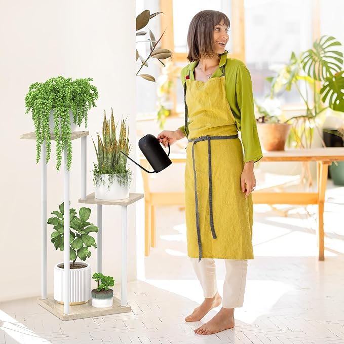 Oppro 3 Tier Plant Stand Indoor Outdoor, Metal Wood Tiered Corner Plant Stands Pot Holder, Wood Flower Shelf Orchid Display Rack for Living Room Bedroom Balcony Garden Patio, Modern White