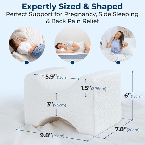 5 Stars United Knee Pillow for Side Sleepers - Memory Foam Cushion for Hip Pain Relief | White