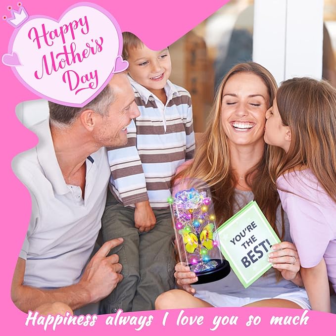 Rainbow Butterfly Rose Flower Birthday Gifts - Women Gifts for Her Anniversary Valentines Mothers Day Christmas Thanksgiving - Light Up Rose Flower Gifts for Wife Mom Grandma Girlfriend Lady Girl